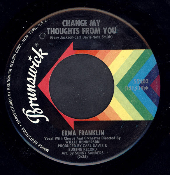 Image of Back Cover of 7" - /VG - ERMA FRANKLIN, Gotta Find Me A Lover (24 Hours A Day) / Change My Thoughts From You (Brunswick; 55403, US 1969), Small drill hole.,  - 4455162S