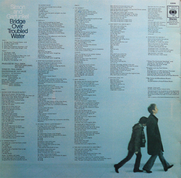 Image of Back Cover of LP - VG/VG+ - SIMON AND GARFUNKEL, Bridge Over Troubled Water (CBS Orange/Yellow; 63699, UK 1970s Reissue, Matte Sleeve), ,  - 3116112C