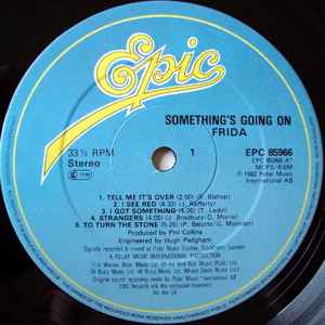 Image of Label Cover of 4415218C: LP - FRIDA, Something's Going On (Epic; EPC 85966, UK 1982, Gold Promo Stamped Sleeve, Inner, Anni-Frid Lyngstad Of ABBA)   VG+/VG+