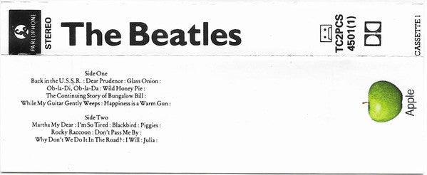 Image of Back Cover of 2xCassette - VG/VG - THE BEATLES, The Beatles (Parlophone; TC PCS 4501, UK 1993 Reissue, Apple Logo J-Cards, XDR), ,  - 2316207C