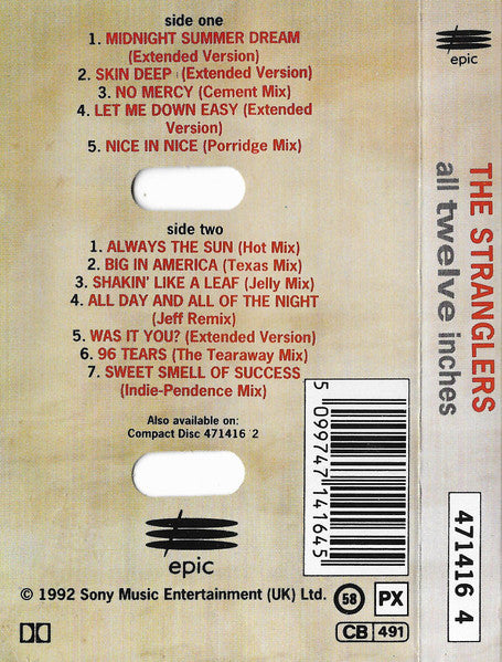 Image of Back Cover of 4435103E: Cassette - THE STRANGLERS, All Twelve Inches (Epic; 471416 4, UK 1992)   VG+/VG+