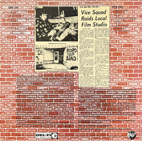 Image of Back Cover of 4415266C: LP - FRANK ZAPPA, F. Zappa's 10� Rare Meat - Feb.'62 (Del-Fi Records; RNEP 604, US 1983, Company Inner, Rainbo Records Pressing) Light Marks only.  VG/G+