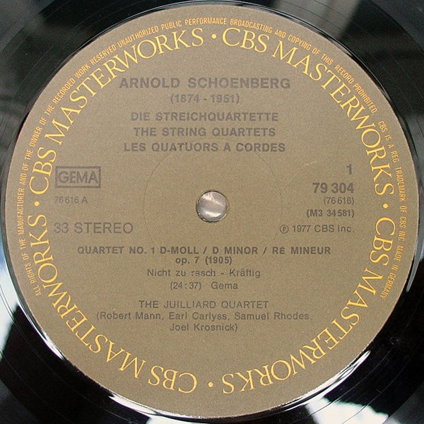 Image of Label Cover of 3xLP - VG+/VG+ - JUILLIARD STRING QUARTET, Schoenberg: Die Streichquartette = The String Quartets = Les Quatuor A Cordes (CBS Masterworks; 79304, Germany 1977, Box Set, Insert), ,  - 4325187E