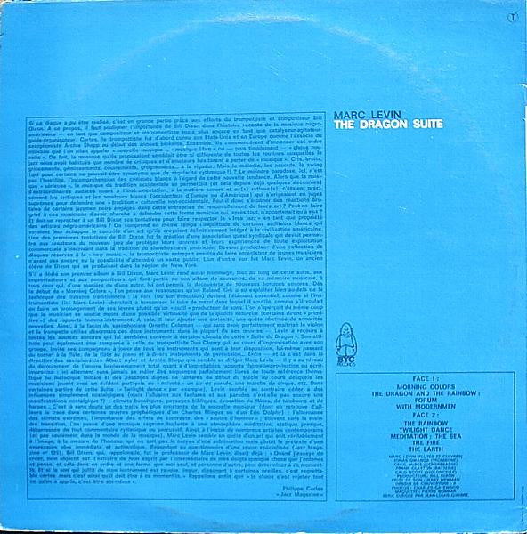 Image of Back Cover of LP - VG/VG - MARC LEVIN AND HIS FREE UNIT, The Dragon Suite (BYG Records ; BYG 529 112, France 1969, Laminated Sleeve, BIEM Box On Right Of Labels), Strong VG,  - 4425258E