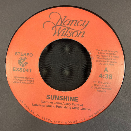 Image of Front Cover of 7" - /G+ - NANCY WILSON, Sunshine / The End Of Our Love (Expansion; EXS041, UK 2023), Light marks only,  - 4415369C