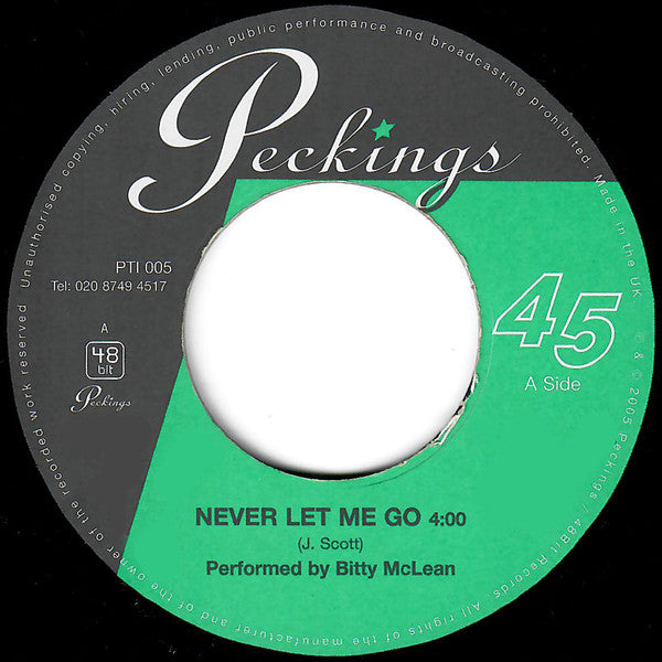 Image of Front Cover of 7" - /VG+ - BITTY MCLEAN / JERICHO HORN SECTION, Never Let Me Go / Fully Loaded (Peckings Records; PTI 005, UK 2005), ,  - 4455315S