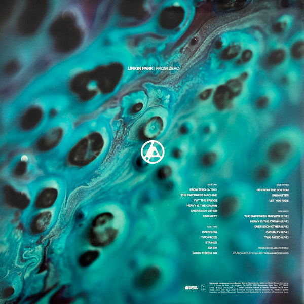 Image of Back Cover of 2xLP - EX/VG+ - LINKIN PARK, From Zero (Warner Records; 093624834915, Europe 2025 Reissue, Gatefold, Inner, Deluxe Edition, Green Translucent Vinyl), Seal opened instore, still in hype stickered shrinkwrap.,  - 4425366E