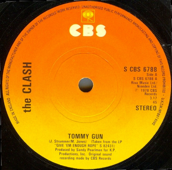 Image of Label Cover of 7" - VG/VG+ - THE CLASH, Tommy Gun (CBS; 6788, UK 1978, Picture Sleeve), ,  - 2056068S