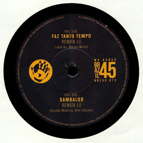 Image of Back Cover of 4415513C: 7" - RENATA L�, Faz Tanto Tempo (Mr Bongo; BRZ45.073, UK & Europe 2019 Reissue, Plain Sleeve)   /VG+