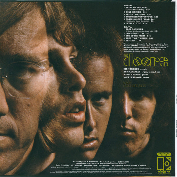 Image of Back Cover of LP - VG/VG+ - THE DOORS, The Doors (Elektra / Vinyl Me, Please; RCV1-653797, US 2021 Reissue, Pasteback Sleeve, Inner & Booklet, Print, Mono, 180 Gram Green/Gold Galaxy Vinyl, with Clear Vinyl 7", with Obi), Top edge seam split,  - 1946071S