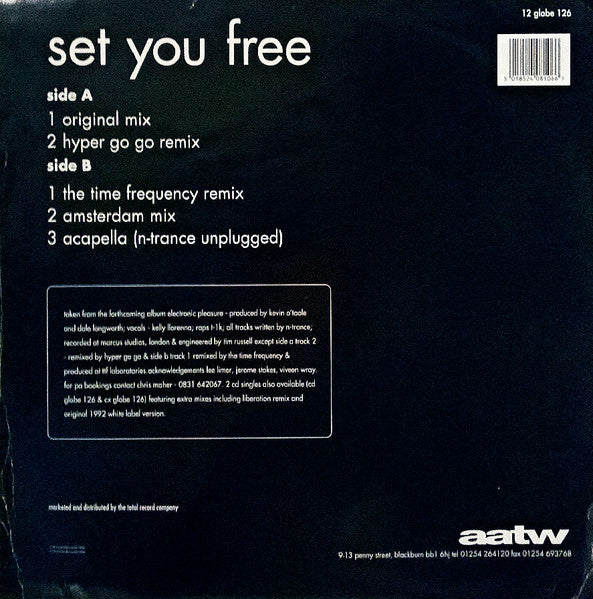 Image of Back Cover of 12" - VG+/VG+ - N-TRANCE, Set You Free (All Around The World; 12 globe 126, UK 1995, Picture Sleeve), ,   - 4016569C