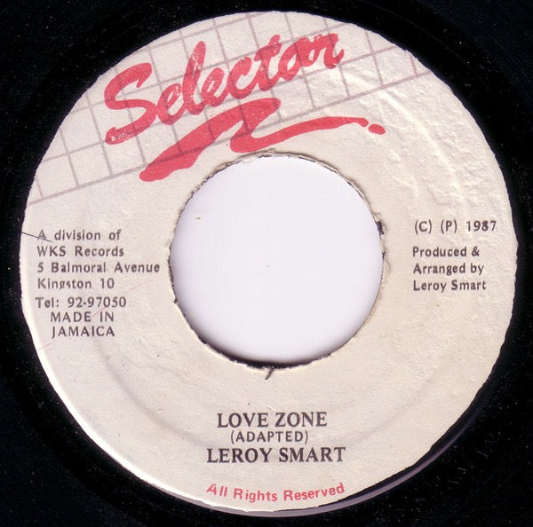 Image of Front Cover of 7" - /G+ - LEROY SMART, Love Zone (Selector; none, Jamaica 1987, Plain Sleeve), Light Marks only.,  - 4415547C