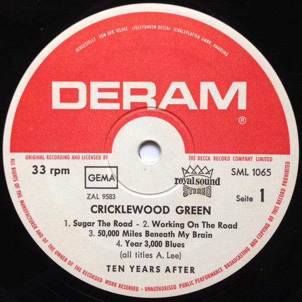 Image of Label Cover of 4545101S: LP - TEN YEARS AFTER, Cricklewood Green (Deram; SML 1065, Germany 1970, Laminated Gatefold Sleeve, Company Inner) Edge wear. Hairlines on disc.  VG/G+