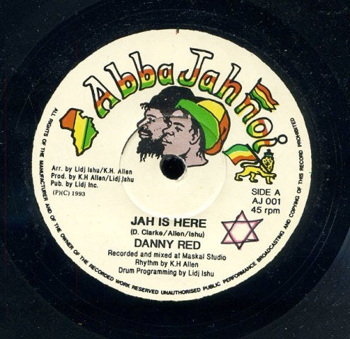 Image of Front Cover of 7" - /VG+ - DANNY RED, Jah Is Here (Abba Jahnoi; AJ 001, UK 1993, Solid Centre), ,  - 4515119C