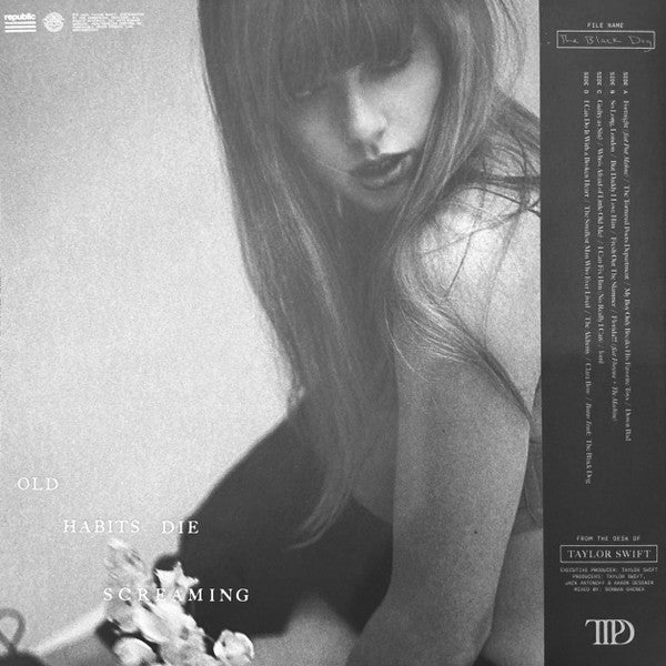 Image of Back Cover of 2xLP - VG+/VG+ - TAYLOR SWIFT, The Tortured Poets Department (Republic Records; 602458933321, Europe 2024, Gatefold, 2 Inners & Booket, Dark Brown [Ink Black] Vinyl, with bonus track "The Black Dog"), ,  - 2326335E