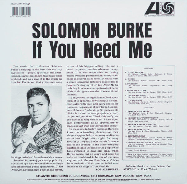Image of Back Cover of 4545143S: LP - SOLOMON BURKE, If You Need Me (Music On Vinyl; MOVLP2277, Europe 2019 Reissue, 180 Gram Vinyl)   VG+/VG+