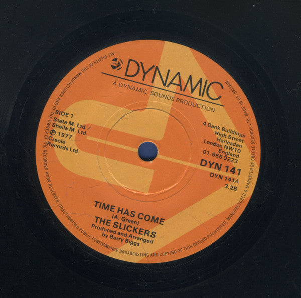 Image of Front Cover of 7" - /VG+ - THE SLICKERS, Time Has Come (Dynamic Sounds; DYN 141, UK 1977, Solid Centre), ,  - 4555080S