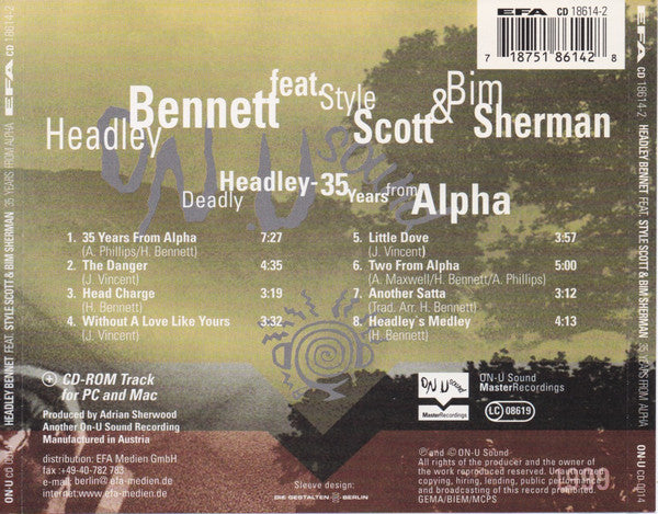Image of Back Cover of CD - VG+/VG+ - HEADLEY BENNETT*, 35 Years From Alpha (On-U Sound ; ON-U CD 0014, UK 1999), ,  - 4555121S