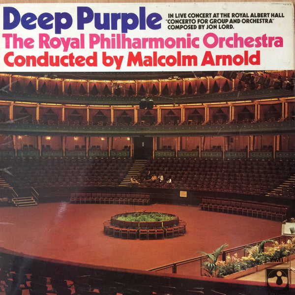 Image of Front Cover of LP - VG/VG - DEEP PURPLE & THE ROYAL PHILHARMONIC ORCHESTRA CONDUCTED BY MALCOLM ARNOLD, Concerto For Group And Orchestra (Harvest; SHVL 767, UK 1970s Reissue, Laminated Gatefold Sleeve, Gramophone Co Ltd, Boxed EMI logo and MADE IN GT. BRITAIN on BOTH labels), Hairlines. Discolouration, laminate creasing, edge wear, spine damage.,  - 2546308S