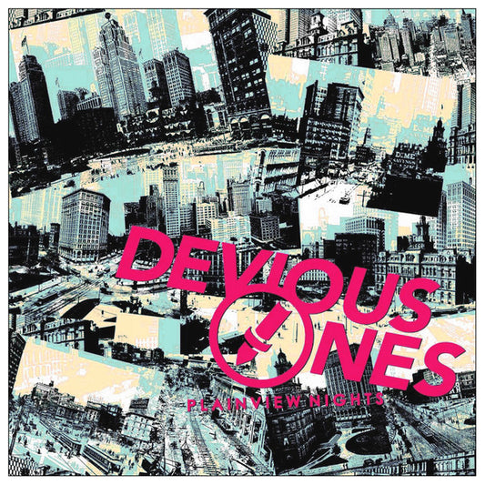 Image of Front Cover of 4545230S: LP - DEVIOUS ONES, Plainview Nights (No Front Teeth Records; NFTR221 , UK 2018, Insert, Cover #2, glued to black cardboard sheet, includes sheet with titles)   VG/VG+