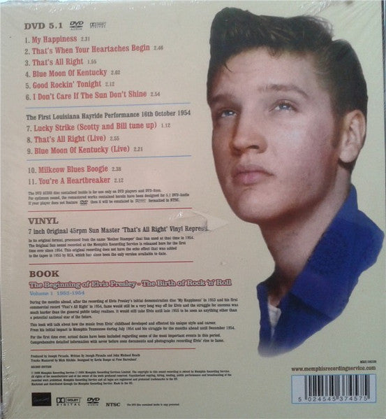 Image of Back Cover of 4555164S: 2xDVD - ELVIS PRESLEY, Memphis Recording Service - The Beginning Of Elvis Presley - The Birth Of Rock 'N' Roll - Volume 1: 1953 - 1954 1955 (Memphis Recording Service; MRS100209, Europe 2006, Box Set, Booklet & Inner, With 7") DVD & 7" VG+  VG+/VG+