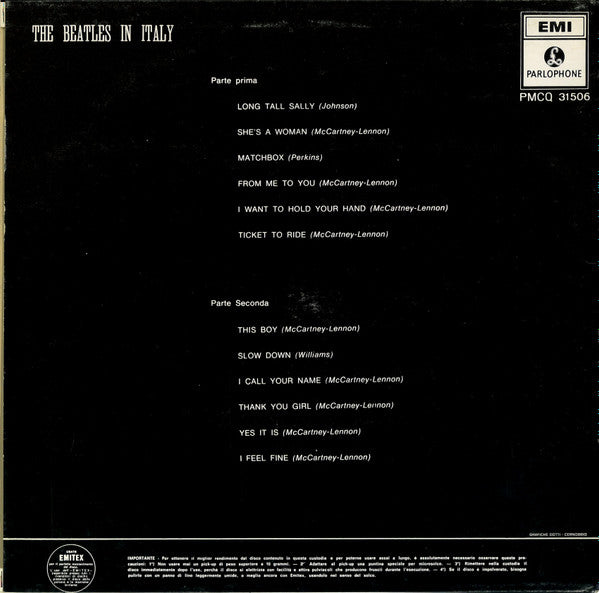 Image of Back Cover of 4515218C: LP - THE BEATLES, The Beatles In Italy (Parlophone; PMCQ 31506, Italy 1970 Reissue, One EMI Box) Fair few hairlines, Glossy disc, Plays well despite hairline marks, Ring wear to sleeve  VG/G+