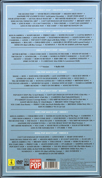 Image of Back Cover of 5xCD - VG+/VG+ - KIM WILDE, Pop Don't Stop - Greatest Hits (Cherry Pop; PPOPBOX223, Europe 2021, Box Set, Collector's Edition), ,  - 4216116C