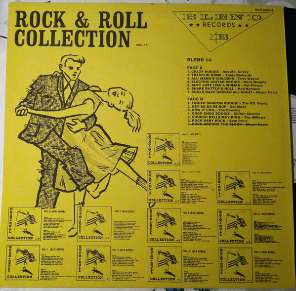 Image of Back Cover of 4525177E: LP - VARIOUS, Rock & Roll Collection Vol. 14 (Blend; BLR 82014, Belgium 1985) Hairlines and surface marks. Faint ring wear and creasing.   VG/VG