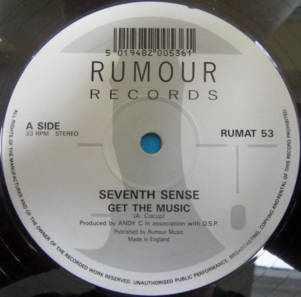 Image of Label Cover of 12" - VG/G+ - SEVENTH SENSE, Get The Music (Rumour Records; RUMAT 53, UK 1992, Picture Sleeve), Many light surface marks, plays VG/VG+.,  - 2746072S