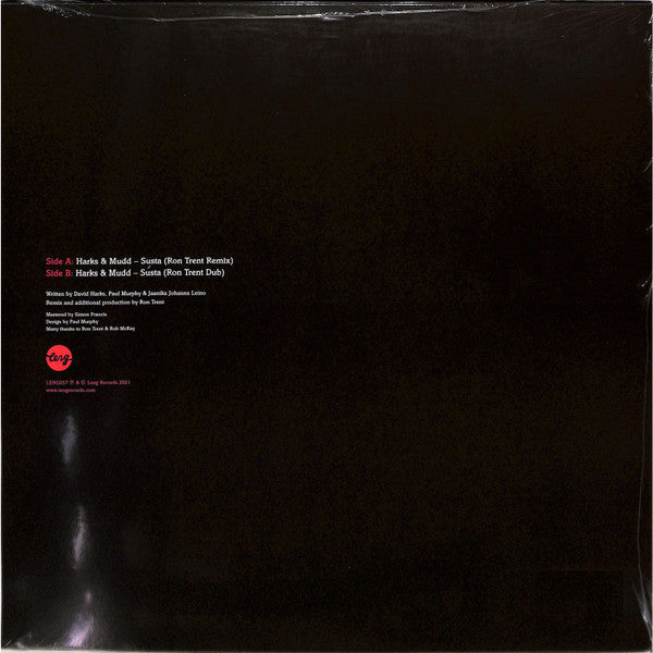 Image of Back Cover of 4545250S: 12" - HARKS AND MUDD, Susta (The Ron Trent Remixes) (Leng; LENG057, UK 2021, Picture Sleeve, Black Inner, Limited Edition) Still In Opened Shrinkwrap  VG+/VG+