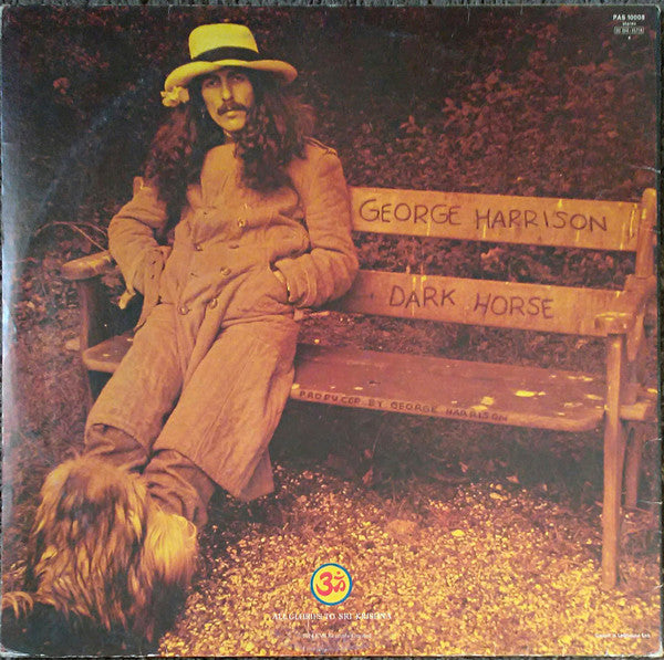 Image of Back Cover of 4515301C: LP - GEORGE HARRISON, Dark Horse (Apple Records; PAS 10008, UK 1975, Gatefold, Inner & Insert, Black & White Labels) Hairlines, Ring wear, Edge wear  VG/VG
