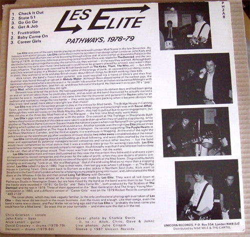 Image of Back Cover of 4515377C: Mini-LP - LES ELITE, Pathways, 1978-79 (Unicorn Records; PHZA-8, UK 1987) A few light marks only, Glossy disc, Light sleeve crease  VG/VG
