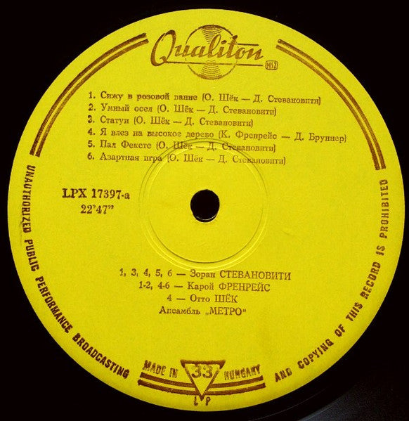 Image of Label Cover of 4525355E: LP - METRO, Metro (Qualiton; LPX 17397, Hungary 1969, Laminated Sleeve, Russian Labels, Mono) Tear to back of sleeve, fixed with tape. Writing on back of sleeve. Staining on front of sleeve, light edge wear,   G/VG