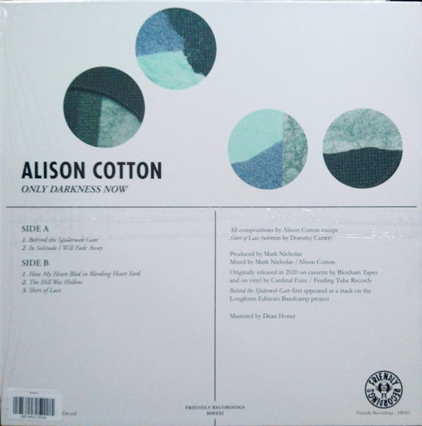Image of Back Cover of LP - EX/VG+ - ALISON COTTON, Only Darkness Now (Friendly Recordings; FR003, UK 2021, Black Inner, Silver Vinyl), Seal opened instore, still in shrinkwrap.,  - 4525378E