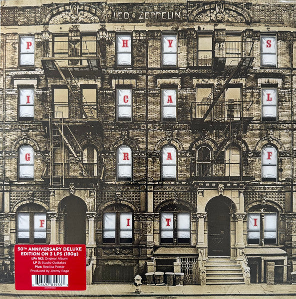 Image of Front Cover of 4545346S: 3xLP - LED ZEPPELIN, Physical Graffiti (Swan Song; R1 727585, Worldwide 2025 Reissue, Die Cut Sleeve, 3 Inners & Insert, Poster, 50th Anniversary Edition) Opened Instore, Still In Stickered Shrinkwrap  EX/EX