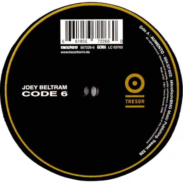 Image of Front Cover of 4525395E: 12" - JOEY BELTRAM, Code 6 (Tresor; Tresor. 226, Germany 2006, Plain Sleeve) Light Marks only.  /G+