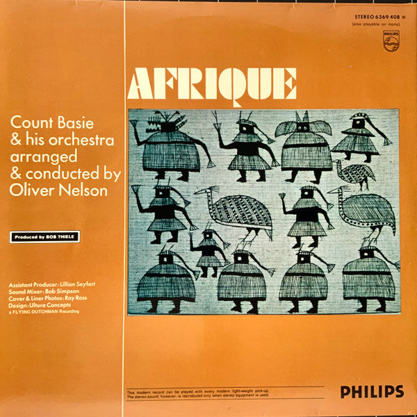 Image of Back Cover of 4625030E: LP - COUNT BASIE & HIS ORCHESTRA ARRANGED & CONDUCTED BY OLIVER NELSON, Afrique (Philips; 6369 408, Netherlands 1971, Laminated Gatefold Sleeve)   VG/VG