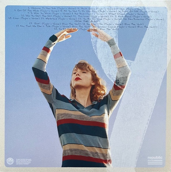 Image of Back Cover of 2xLP - VG+/VG+ - TAYLOR SWIFT, 1989 (Taylor's Version) (Republic Records; 0245554217, Worldwide 2023, Gatefold, 2 Inners, Sunrise Boulevard Yellow Vinyl), Hype sticker on plastic outer.,  - 2416290C