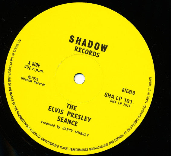 Image of Front Cover of LP - /VG+ - VARIOUS, The Elvis Presley Seance (Shadow Records ; SHA LP 101, UK 1979, No Original Cover), Disc looks pristine. Does not come with original cover., Recording of a seance with Elvis Presley conducted on 24th July 1979 at a Spiritualist Church in North London. - 4645166S