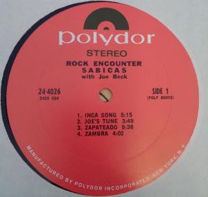 Image of Label Cover of LP - VG/VG - SABICAS WITH JOE BECK, Rock Encounter (Polydor; 24-4026, US 1970, Textured Flipback Sleeve, Flamenco Hard Rock), Hairlines, scuffs. Creasing, discolouration and staining to back of sleeve. ,  - 4645257S