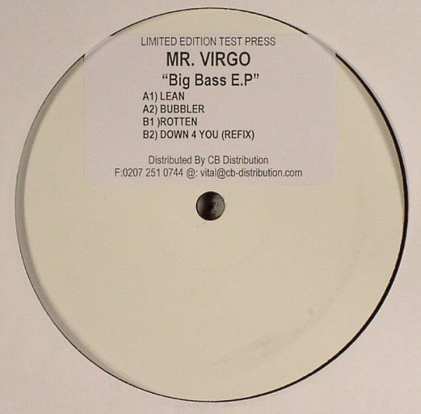 Image of Front Cover of 4645159S: 12" - MR. VIRGO, Big Bass E.P (Not On Label; MRV 002, UK )   /G+