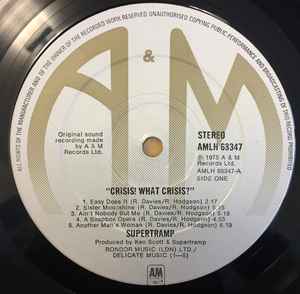 Image of Label Cover of LP - VG/VG+ - SUPERTRAMP, Crisis? What Crisis? (A&M Records; AMLH 68347, UK 1975, No Inner), ,  - 3446333S