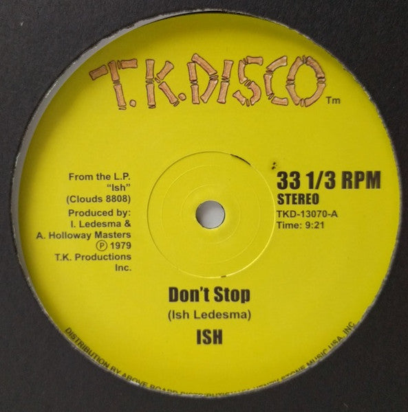 Image of Front Cover of 4645282S: 12" - ISH / JOHN TROPEA, Don't Stop / Livin' In The Jungle (T.K. Disco; TKD13070, UK 2017 Reissue)   /EX