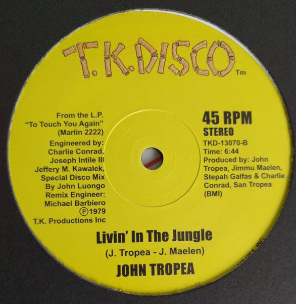 Image of Back Cover of 4645282S: 12" - ISH / JOHN TROPEA, Don't Stop / Livin' In The Jungle (T.K. Disco; TKD13070, UK 2017 Reissue)   /EX