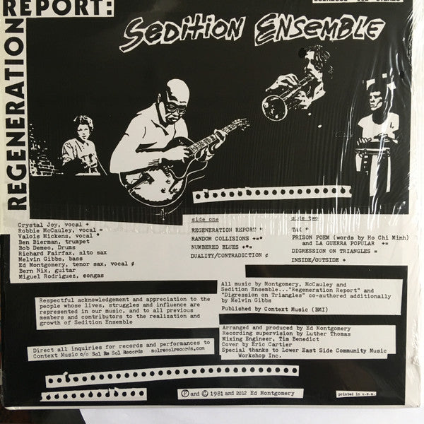 Image of Back Cover of LP - VG+/VG+ - SEDITION ENSEMBLE, Regeneration Report (Sol Re Sol Records; SRS002, US 2012 Reissue, Pasteback Sleeve, Insert), Still In Opened Shrinkwrap,  - 3526238E
