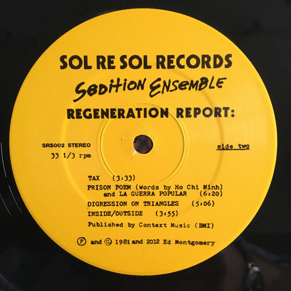 Image of Label Cover of LP - VG+/VG+ - SEDITION ENSEMBLE, Regeneration Report (Sol Re Sol Records; SRS002, US 2012 Reissue, Pasteback Sleeve, Insert), Still In Opened Shrinkwrap,  - 3526238E