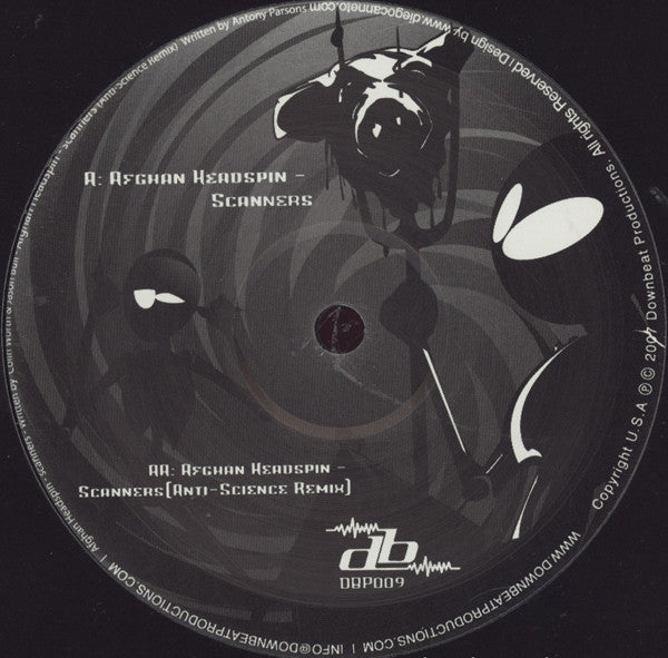 Image of Front Cover of 4715108C: 12" - AFGHAN HEADSPIN, Scanners (Downbeat Productions; DBP 009, US 2007) Extensive hairlines and minor scuffs. Damage and scratches to label.  /G+