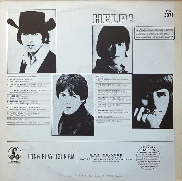 Image of Back Cover of 4715057C: LP - THE BEATLES, Help! (Parlophone, Two EMI Boxes; PCS 3071, UK 1974 Reissue, Laminated Front Sleeve, French Pressing) Light Marks only.  VG/G+