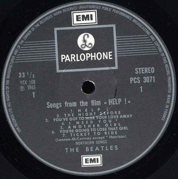 Image of Label Cover of 4715057C: LP - THE BEATLES, Help! (Parlophone, Two EMI Boxes; PCS 3071, UK 1974 Reissue, Laminated Front Sleeve, French Pressing) Light Marks only.  VG/G+