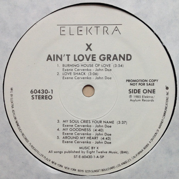 Image of Label Cover of 4725130E: LP - X, Ain't Love Grand (Elektra ; 9 60430-1, US 1985, Promo, Company Inner) Gold Promo Stamp On Rear Sleeve  VG/EX